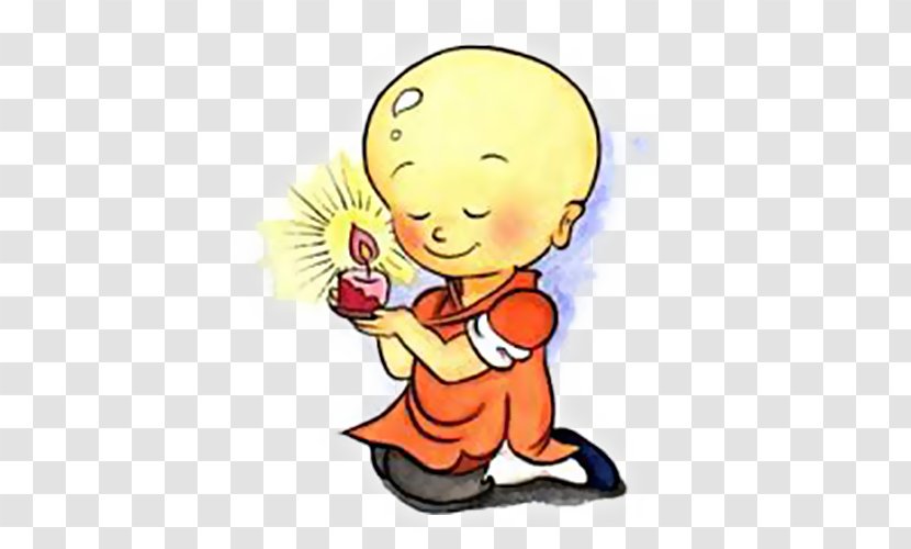 Samanera Oshu014d Cartoon Illustration - A Little Buddhist Monk With Candle On His Hand Transparent PNG