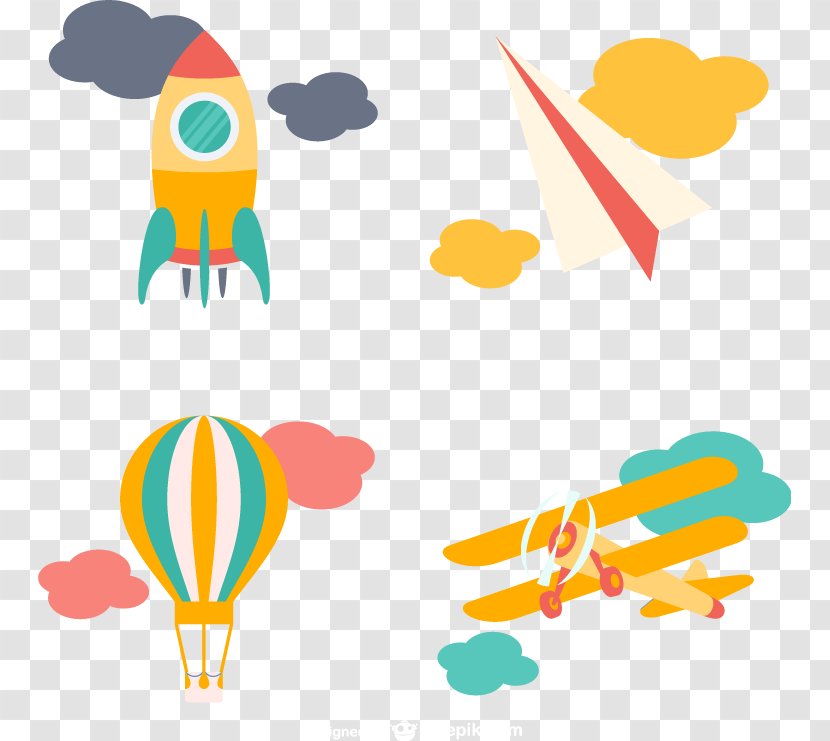 Airplane Balloon Cartoon Clip Art - Rocket Flight Element Vector Transparent PNG