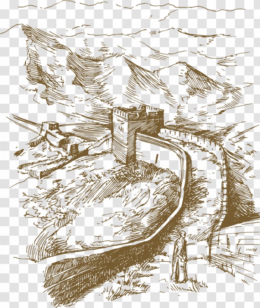 Great Wall Of China Drawing - Black And White Transparent PNG