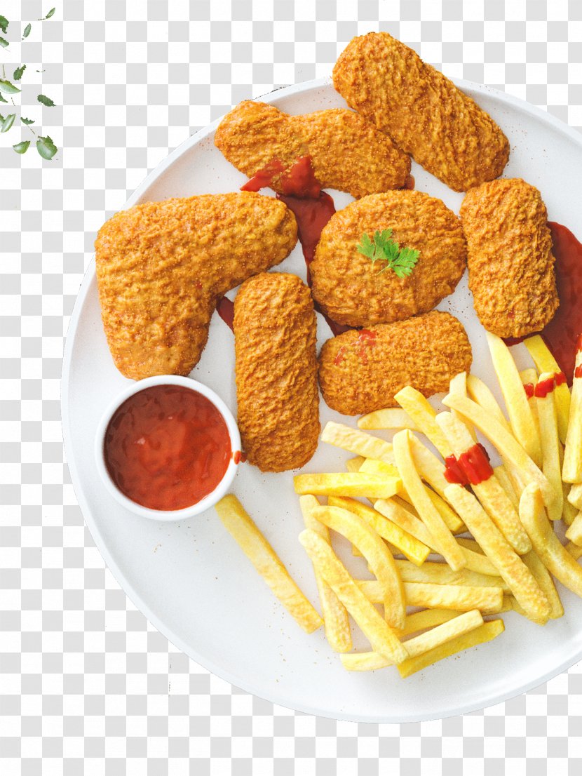 French Fries Chicken Nugget Hamburger Fried - Nuggets Ketchup Transparent PNG