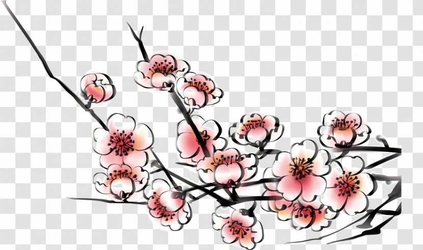 Floral Design Plum Blossom Cherry - Creative Arts - Pretty Pink Vector Material Snow Transparent PNG