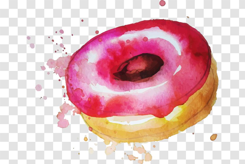 Doughnut Dessert Watercolor Painting - Pink Donut Transparent PNG