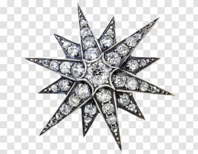 Brooch Jewellery Antique Diamond Cut - Black And White - Star Transparent PNG