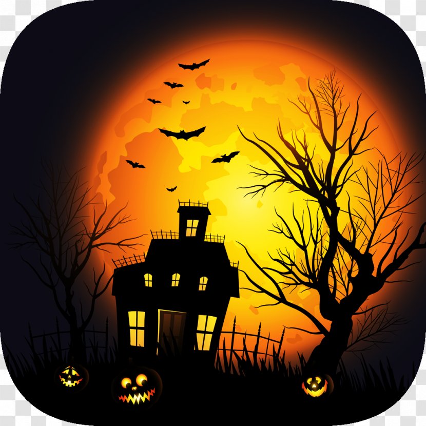 Haunted House Desktop Wallpaper Clip Art - Orange - Halloween ...