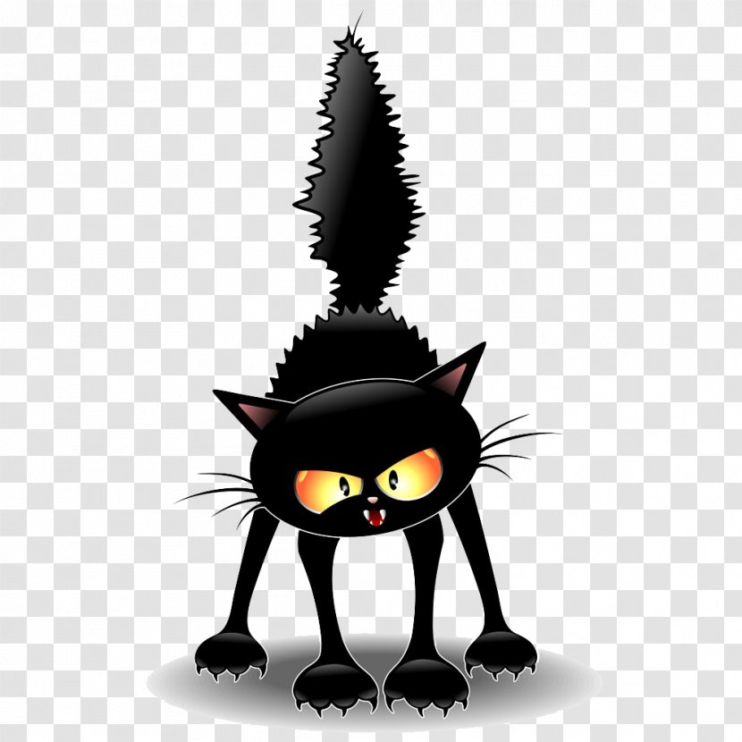 Black Cat Kitten Witchcraft - Cartoon - Frightened Transparent PNG