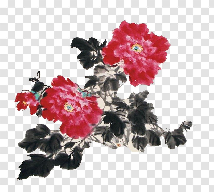 Moutan Peony Bird-and-flower Painting Ink Wash - Flower Arranging Transparent PNG