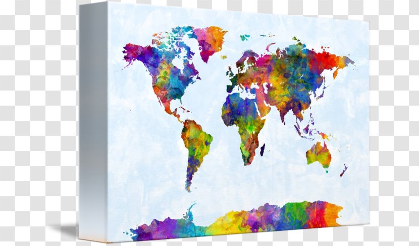 World Map Watercolor Painting Canvas Transparent PNG