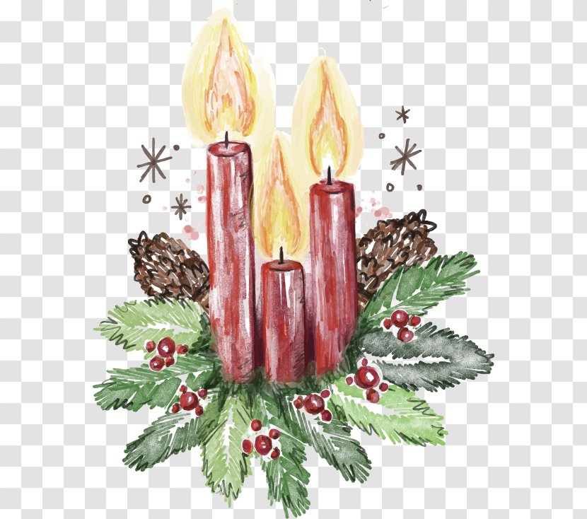 Vector Cartoon Hand-painted Christmas Candles - Watercolor Painting Transparent PNG