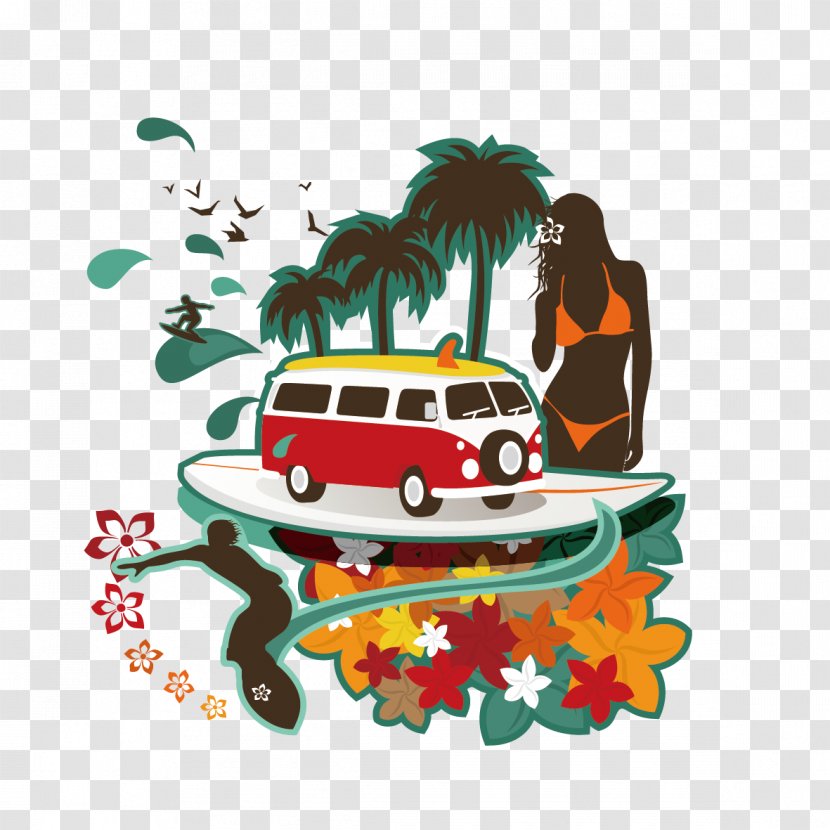 Volkswagen Beach Poster - Coconut Trees And Cars Transparent PNG