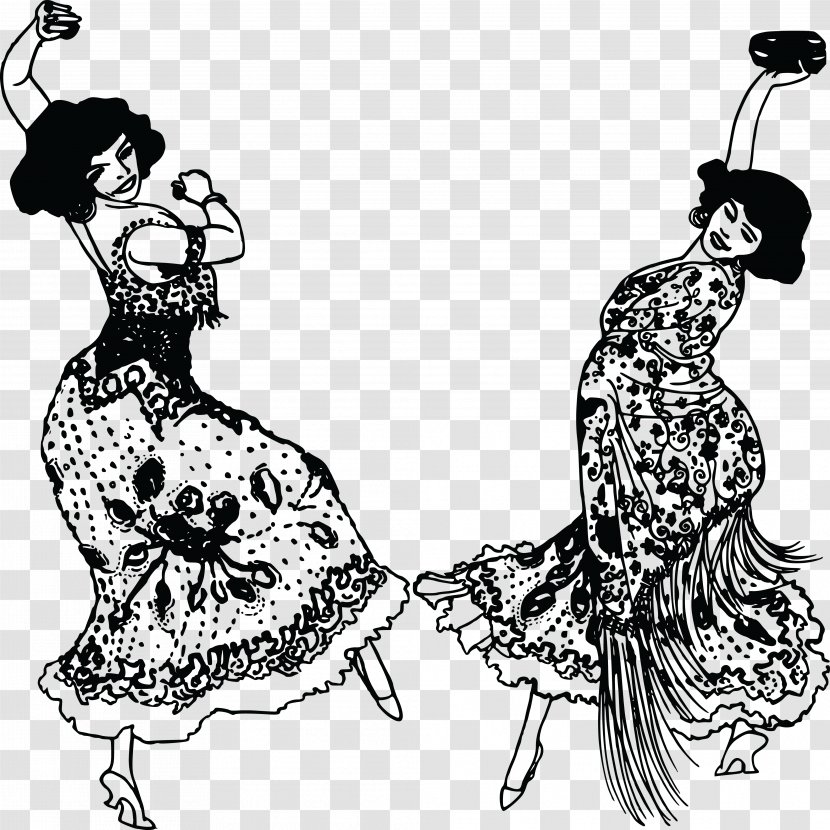 Black And White Spanish Clip Art - Flower - Dancers Transparent PNG