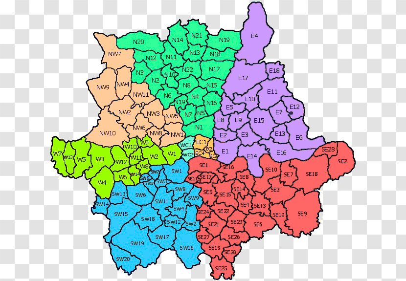 SW Postcode Area NW Postcodes In The United Kingdom Map Postal Code - Post Town Transparent PNG