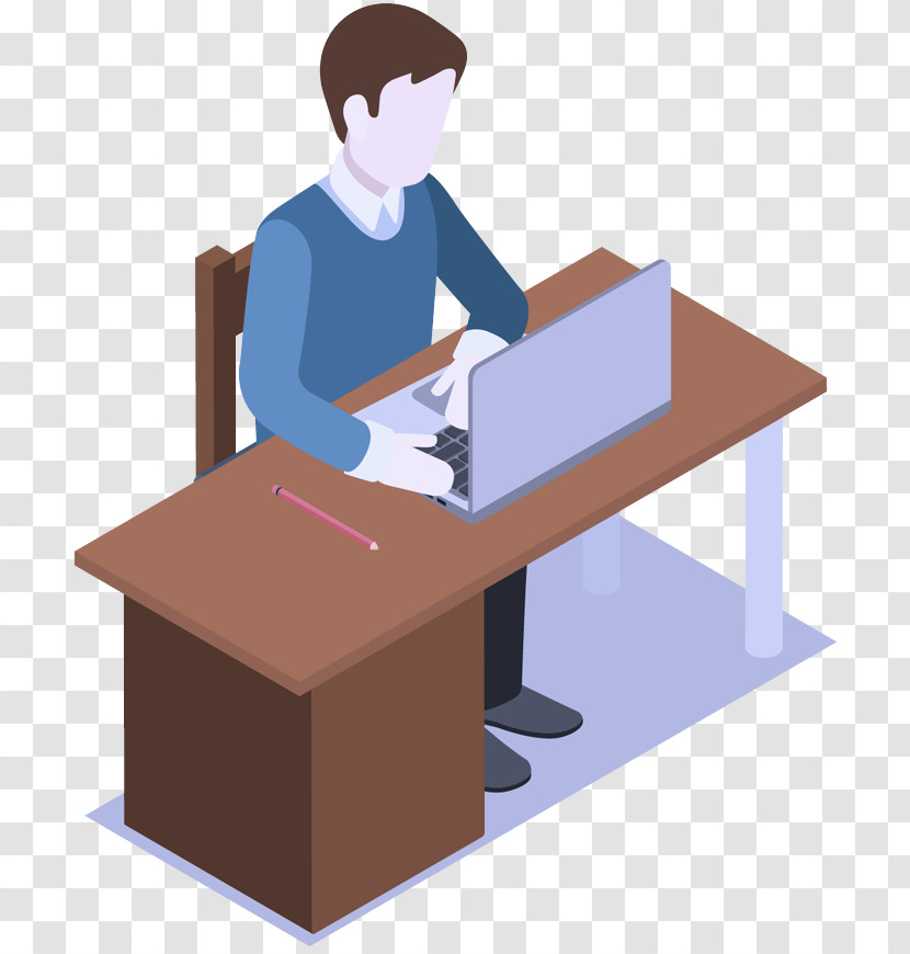 Cartoon Desk Angle Line Sitting Transparent PNG