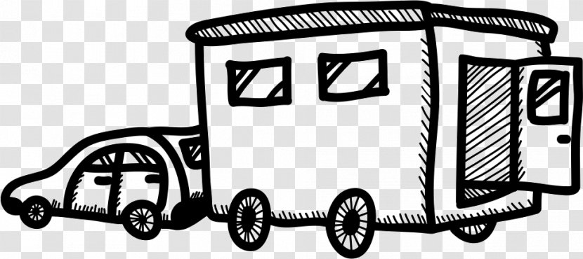 Car Motor Vehicle Campervans Black And White - Cartoon - Trailer Transparent PNG