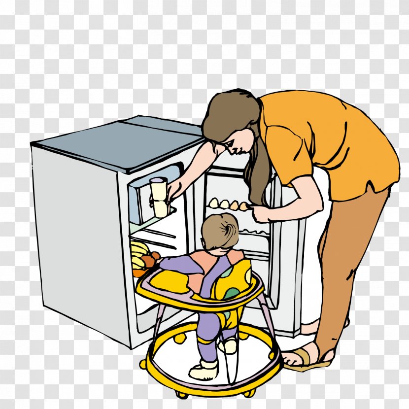 Woman Weaning Clip Art - Profession - In The Refrigerator To Give Her Daughter Drink Mother Transparent PNG