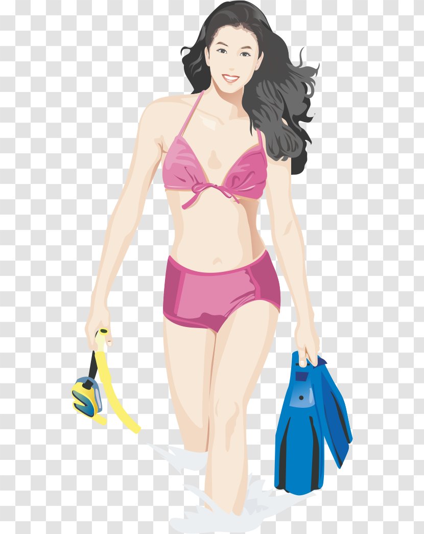 Beach Euclidean Vector Woman Illustration - Cartoon - Swimming In The Water Transparent PNG