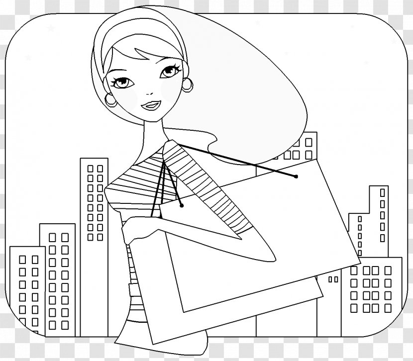 Coloring Book Drawing Shopping Illustration Black And White - Cartoon - Bags Template Transparent PNG