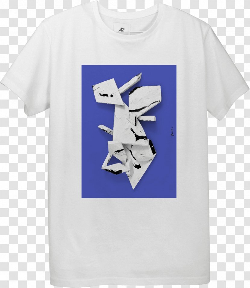T-shirt Collar Neck Sleeve Outerwear - White - Blue Design Transparent PNG