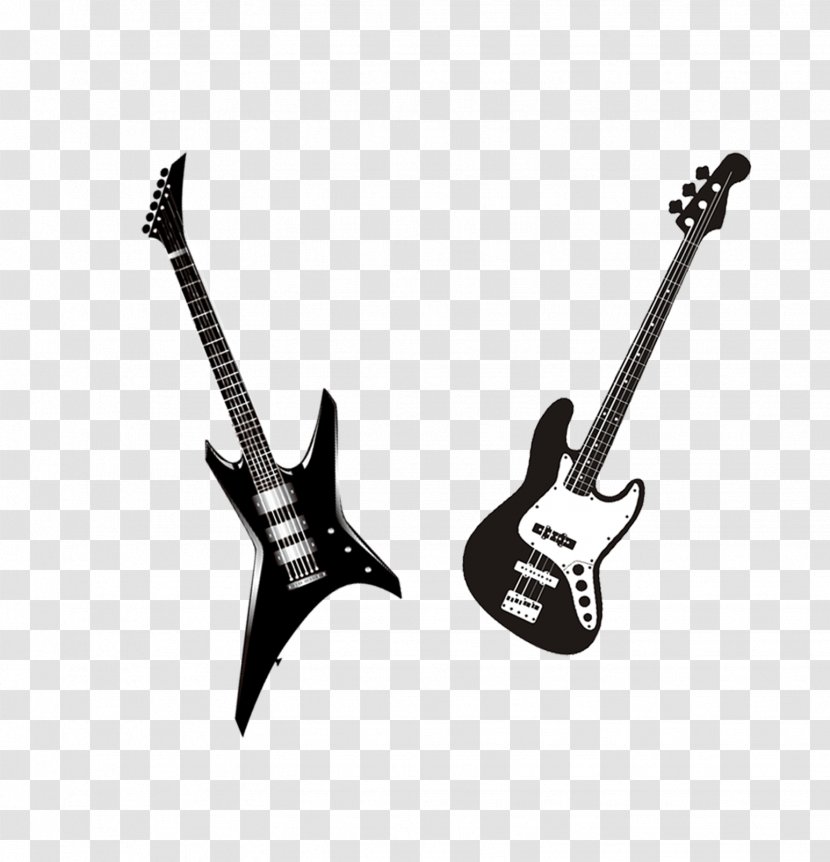 Bass Guitar Black And White Musical Instrument - Cartoon - Instruments Transparent PNG