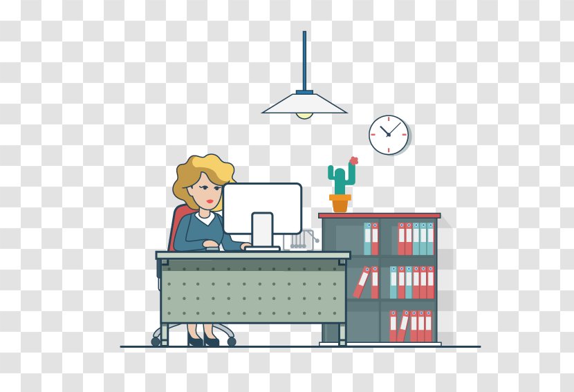 Office Cartoon Illustration - Whitecollar Worker - Woman Sitting In Front Of The Computer Transparent PNG