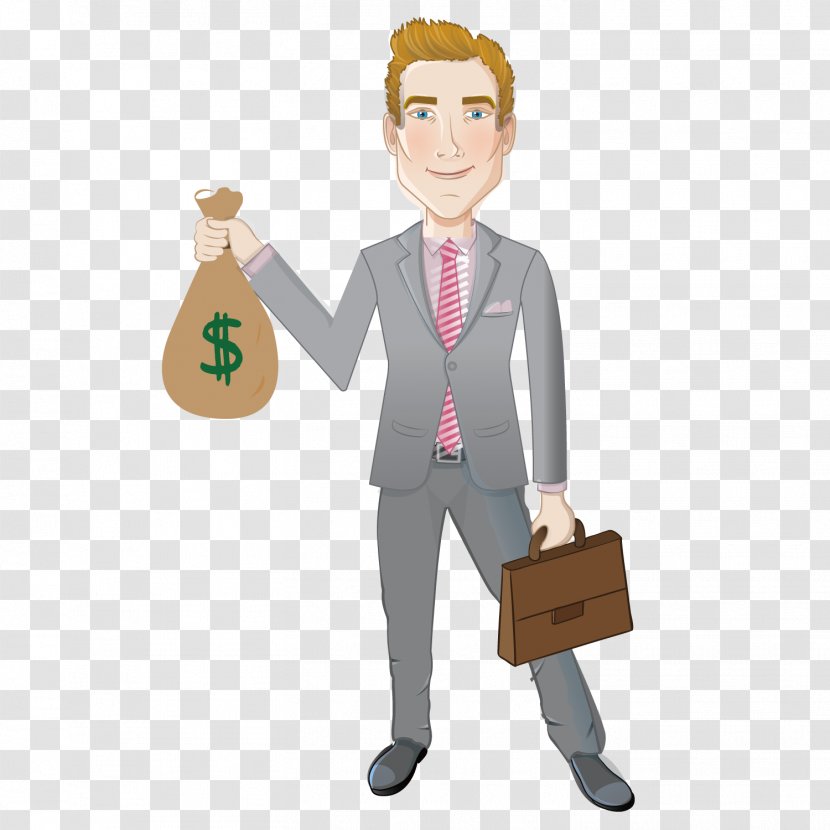 Cartoon Businessperson - Holding A Gold Coin Businessman Transparent PNG