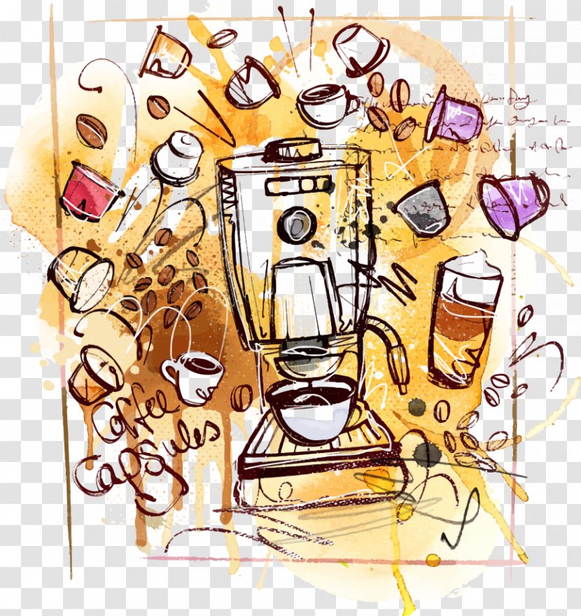 Coffeemaker Espresso Cafe Coffee Cup - Cartoon - Vector Machine And Cups Transparent PNG