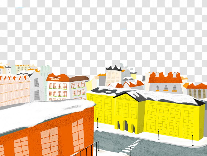 Drawing Cartoon - City - Snowy Streets Transparent PNG
