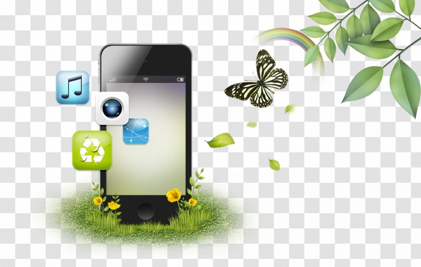 Smartphone Mobile Advertising Download - Computer - Phone And The Butterfly Transparent PNG