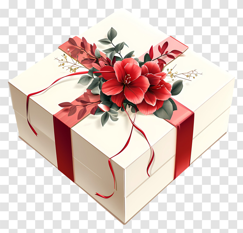 Valentine - Gift Box With Red Ribbon And Flower Transparent PNG