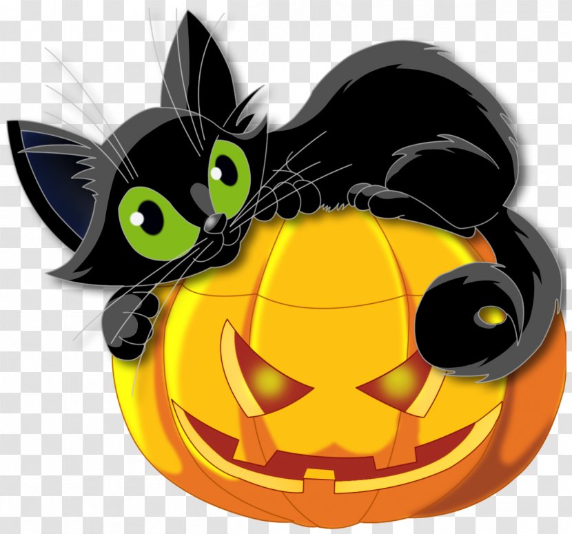 Black Cat Halloween Kitten Clip Art - Large Transparent Pumpkin With Clipart Transparent PNG
