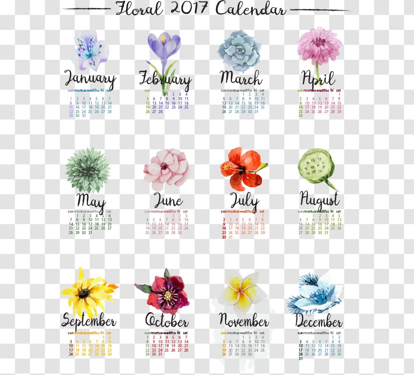 Flower Calendar - Text - Romance Flowers New Year Transparent PNG