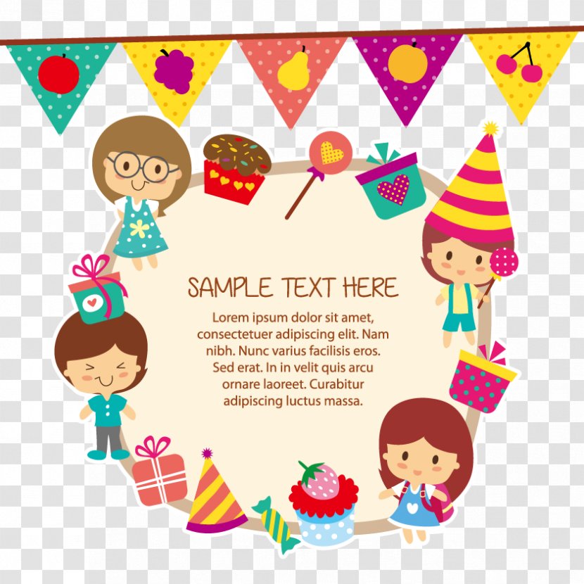 Child Birthday Greeting Card Clip Art - Children S Party - Vector Transparent PNG