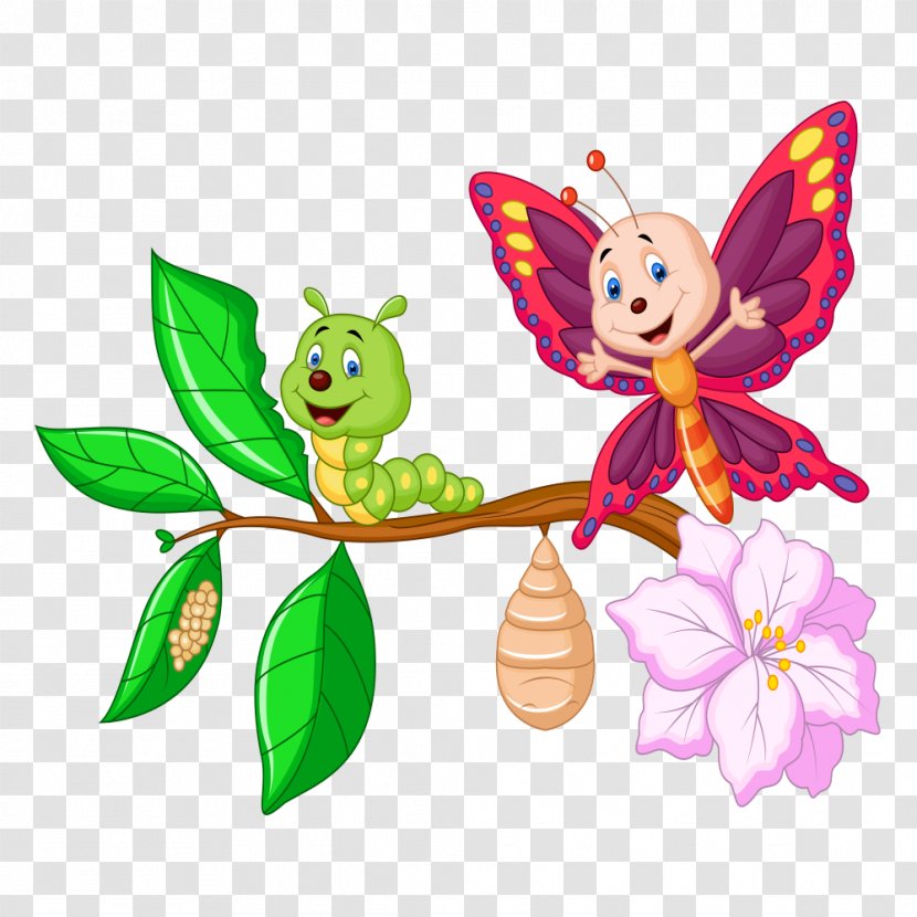 Butterfly Insect Cartoon Royalty-free - Watercolor - Insects On Branches Transparent PNG