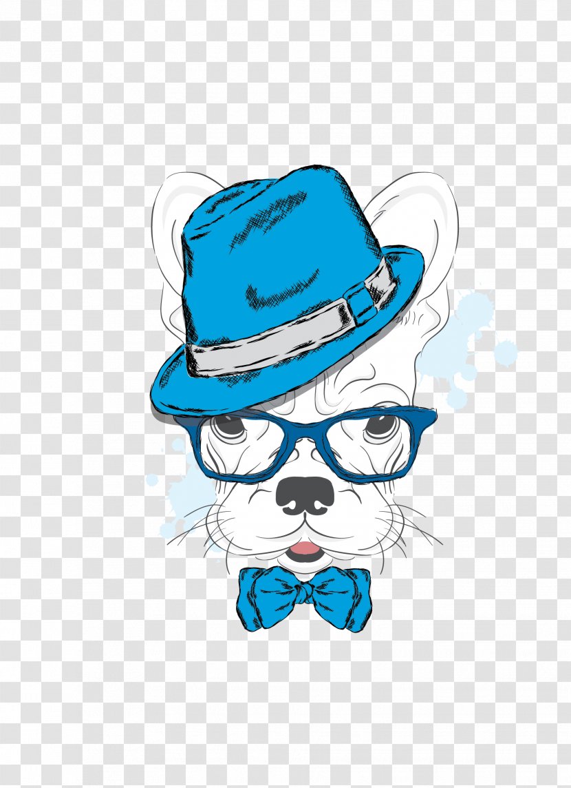 French Bulldog T-shirt Illustration - Eyewear - Vector Colored Hat With Small Puppy Pet Transparent PNG