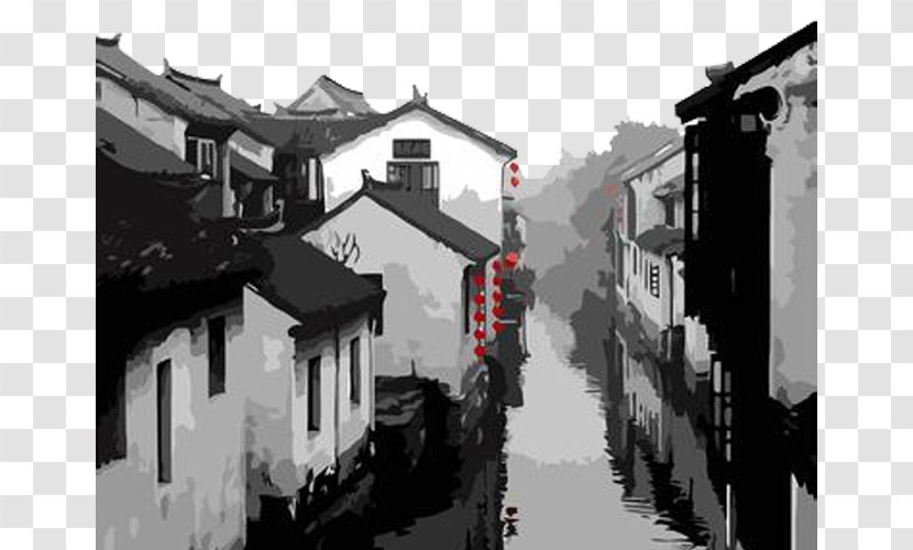 Paint By Number Oil Painting - Palette Knife - Water And Xitang Town Transparent PNG