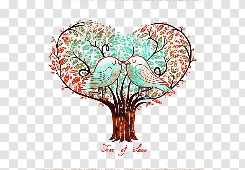 Love Drawing Heart Illustration - Frame - Tree Branches Bird Transparent PNG