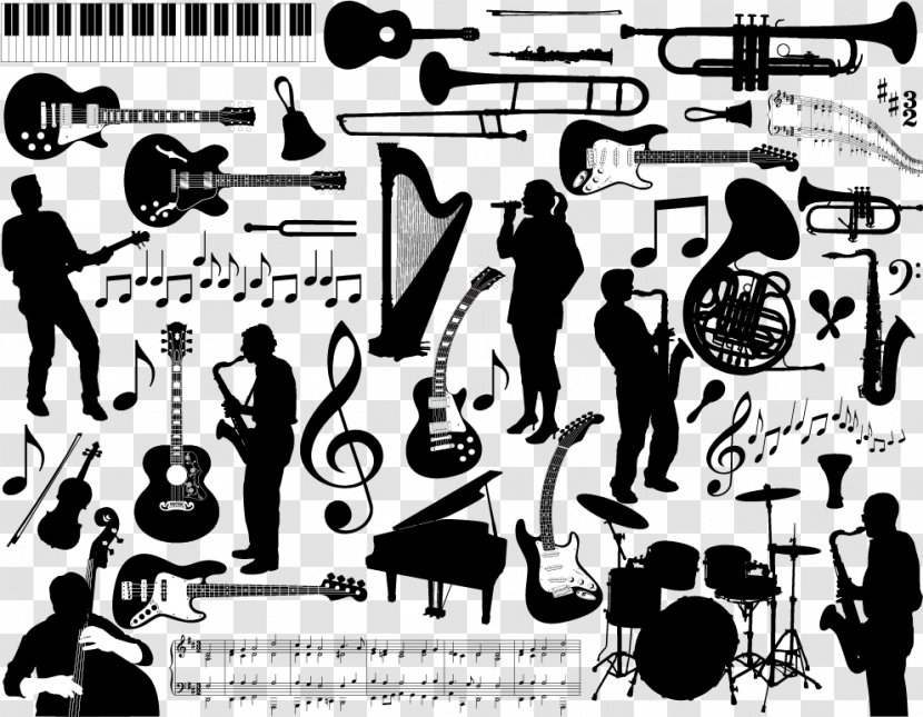 Musical Instrument Royalty-free Illustration - Watercolor - Instruments And Musicians Silhouette Transparent PNG