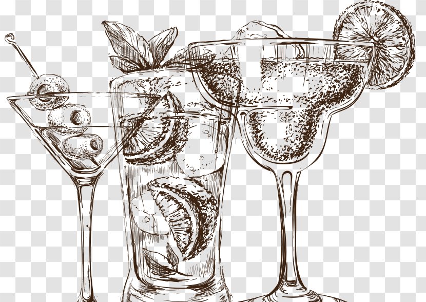 Cocktail Cartoon - Line Art - Tableware Transparent PNG