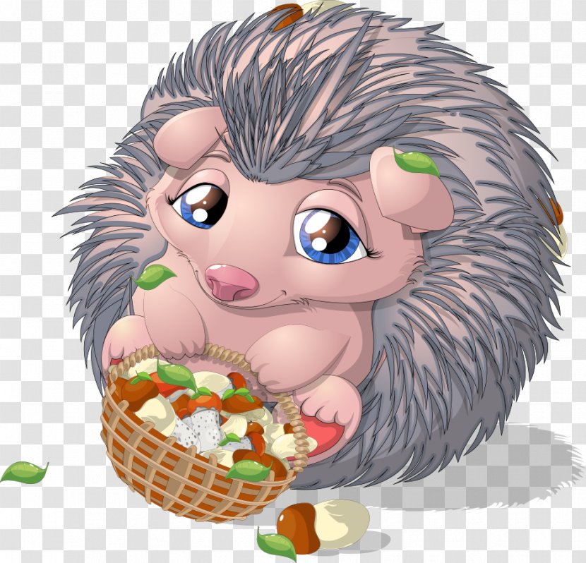 European Hedgehog Illustration - Art - Carrying A Basket Of Mushrooms Transparent PNG