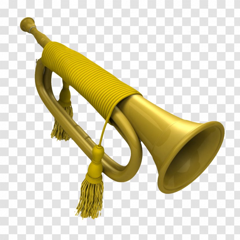 Bugle Trumpet Brass Instrument TurboSquid - Wind - Golden Retro Transparent PNG