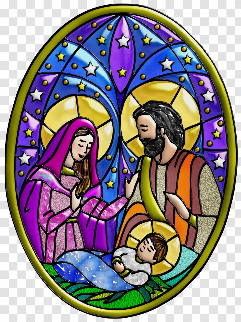 Stained Glass Nativity Scene Window Interior Design - Watercolor Transparent PNG