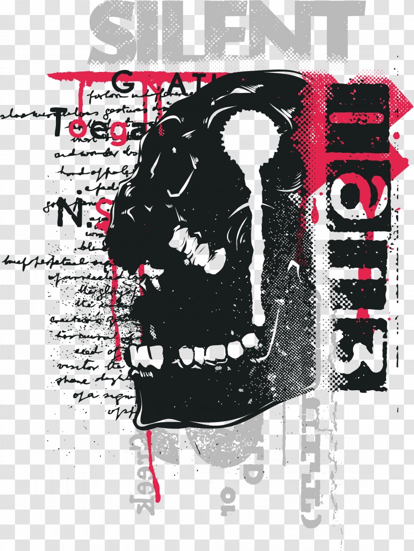 Printed T-shirt Clothing Graphic Design - Text - Black Skull Print Transparent PNG