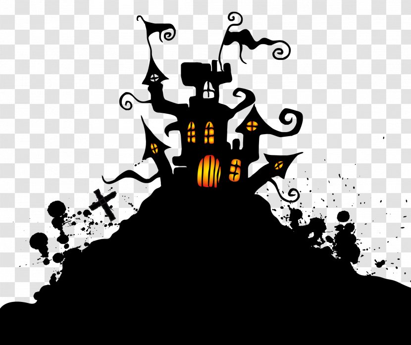 Wedding Invitation Halloween Kids Party Trick-or-treating - Black Horror Castle Decorative Patterns Transparent PNG