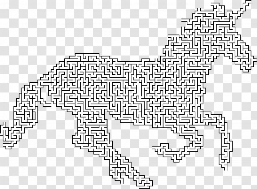 Unicorn Line Art Maze Legendary Creature - Labyrinth Transparent PNG