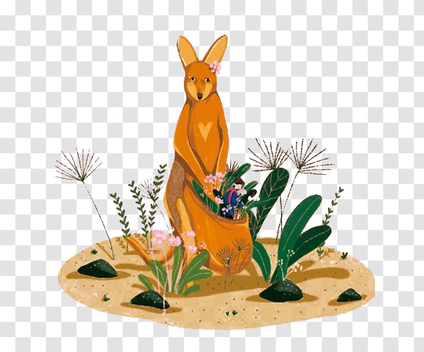 Cartoon Designer Illustration - Digital Art - Foraging Kangaroo Transparent PNG