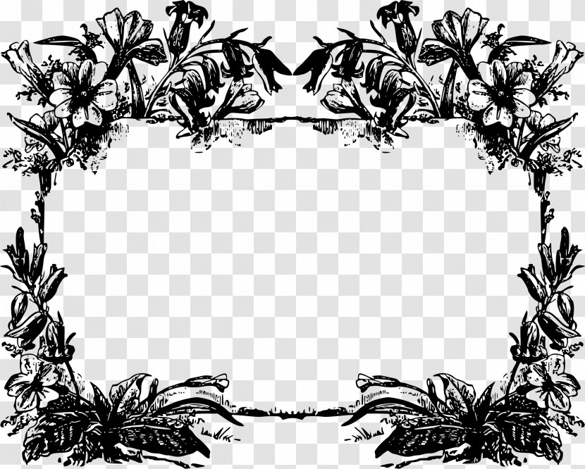 Picture Frames Black And White Clip Art - Flora - Ornate Transparent PNG