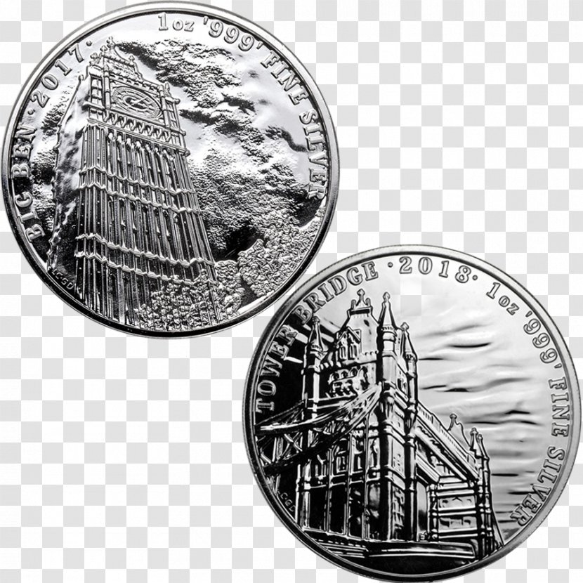 Big Ben Tower Bridge Landmarks Of Britain Coin Silver - Ounce Transparent PNG