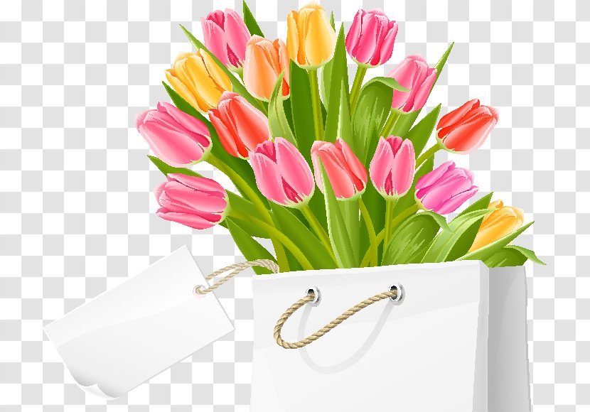 Wedding Invitation Tulip Flower Bouquet Clip Art - White Tulips Bag Transparent PNG