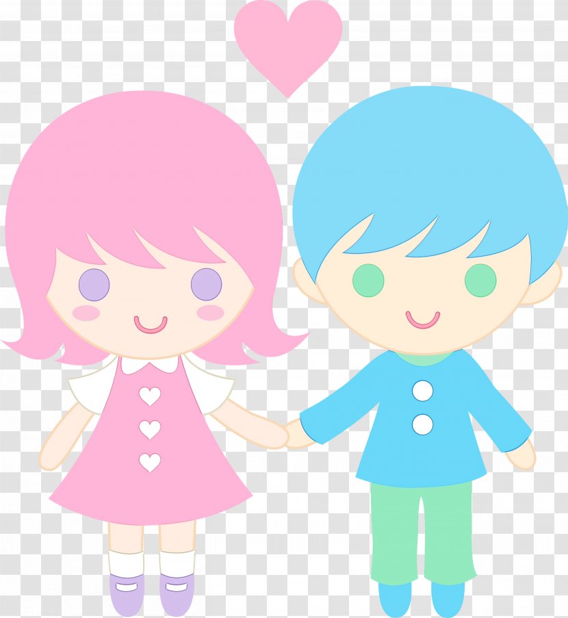 Watercolor Drawing - Cartoon - Happy Holding Hands Transparent PNG