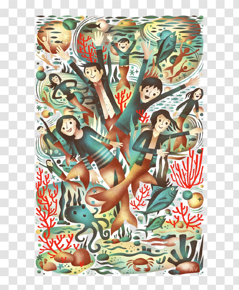 Poster Mermaid Illustration - Undersea Transparent PNG