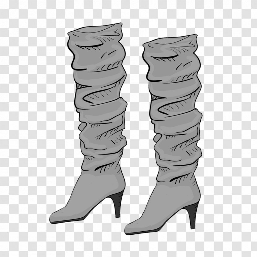 Riding Boot High-heeled Footwear Shoe - Ms. Vector Material Pleated Gray High Boots Transparent PNG